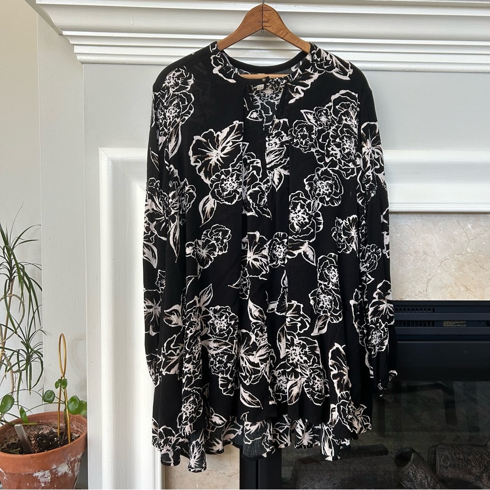Free People Floral Tunic Mini Dress with Cutout Neckline